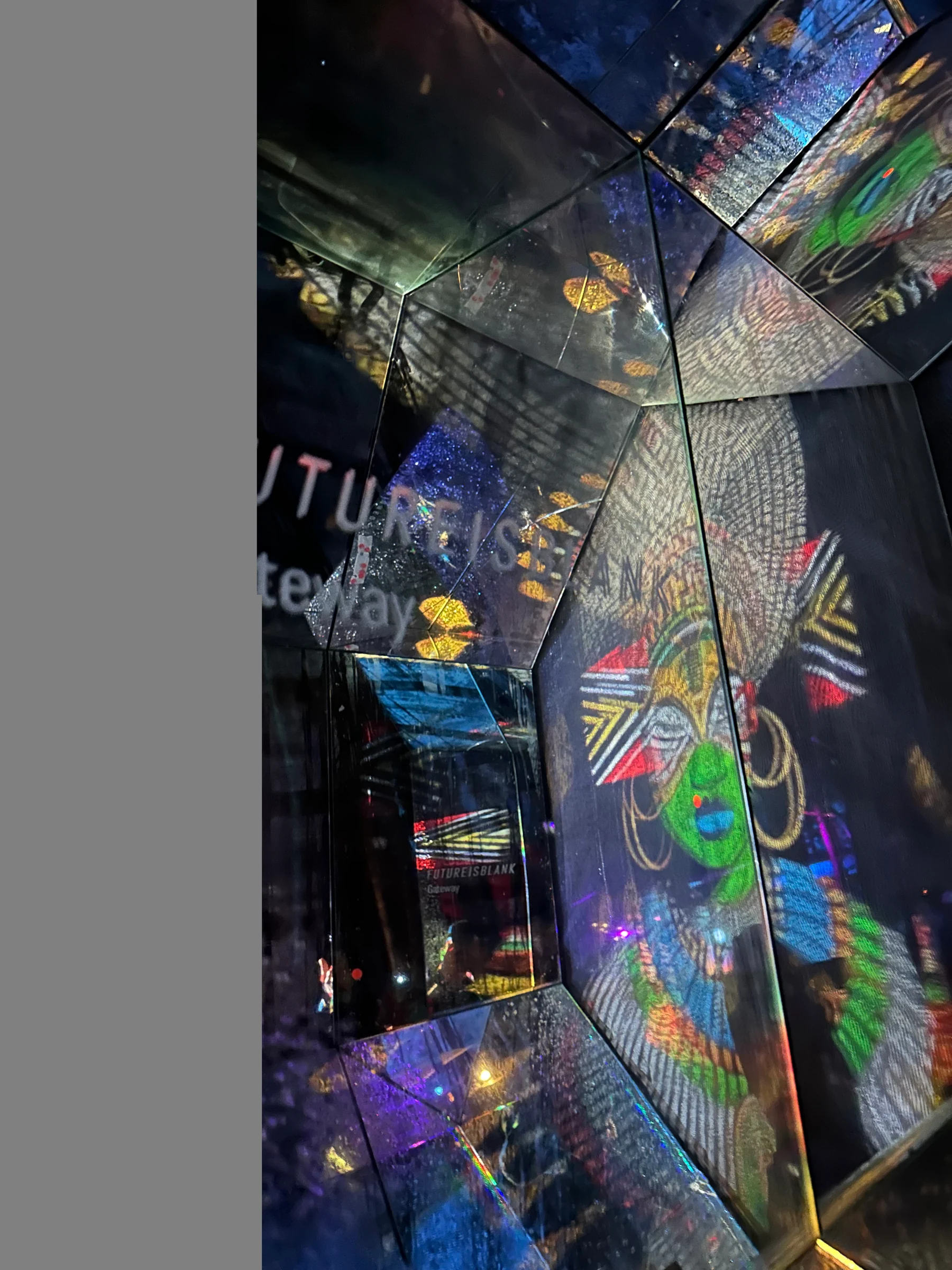 Futureisblank lettering reflected within the mirrored installation