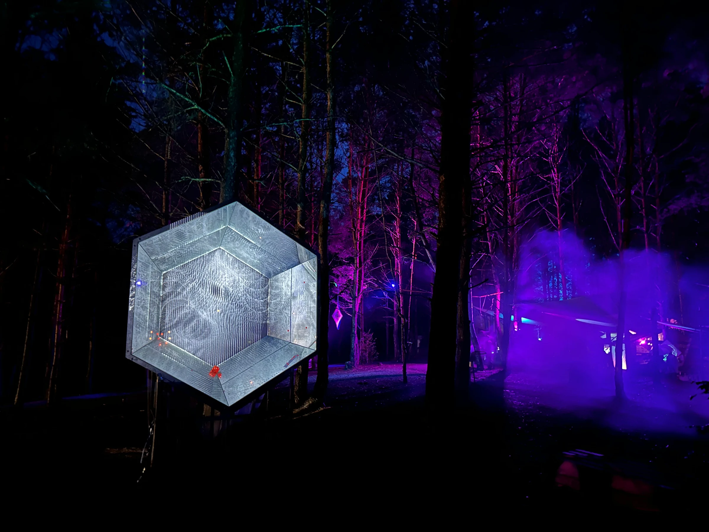Gateway Mini illuminated in white against the violet forest