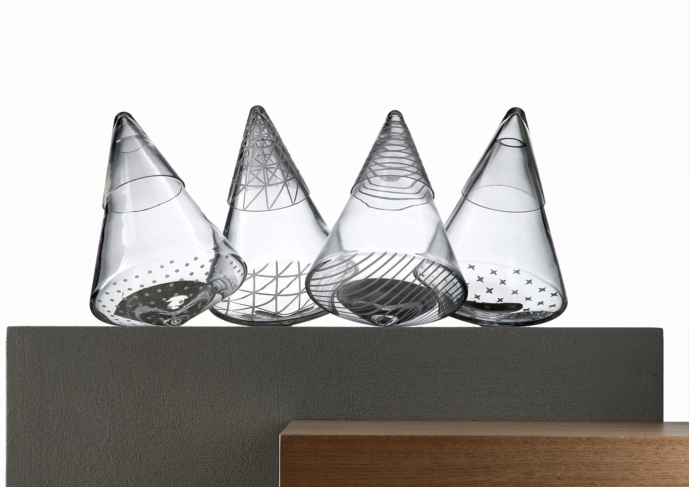 Perspectives jugs with different geometric patterns