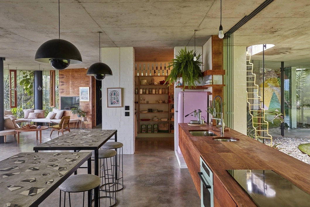 Kitchen and timber worktop at Planchonella House
