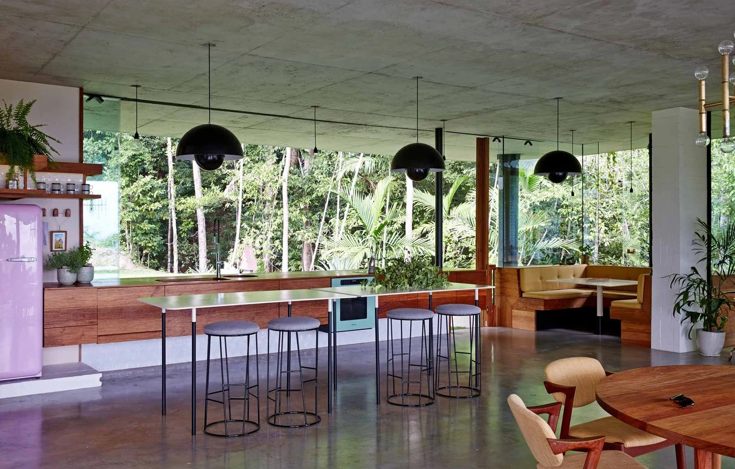 Kitchen and living spaces beneath the concrete roof