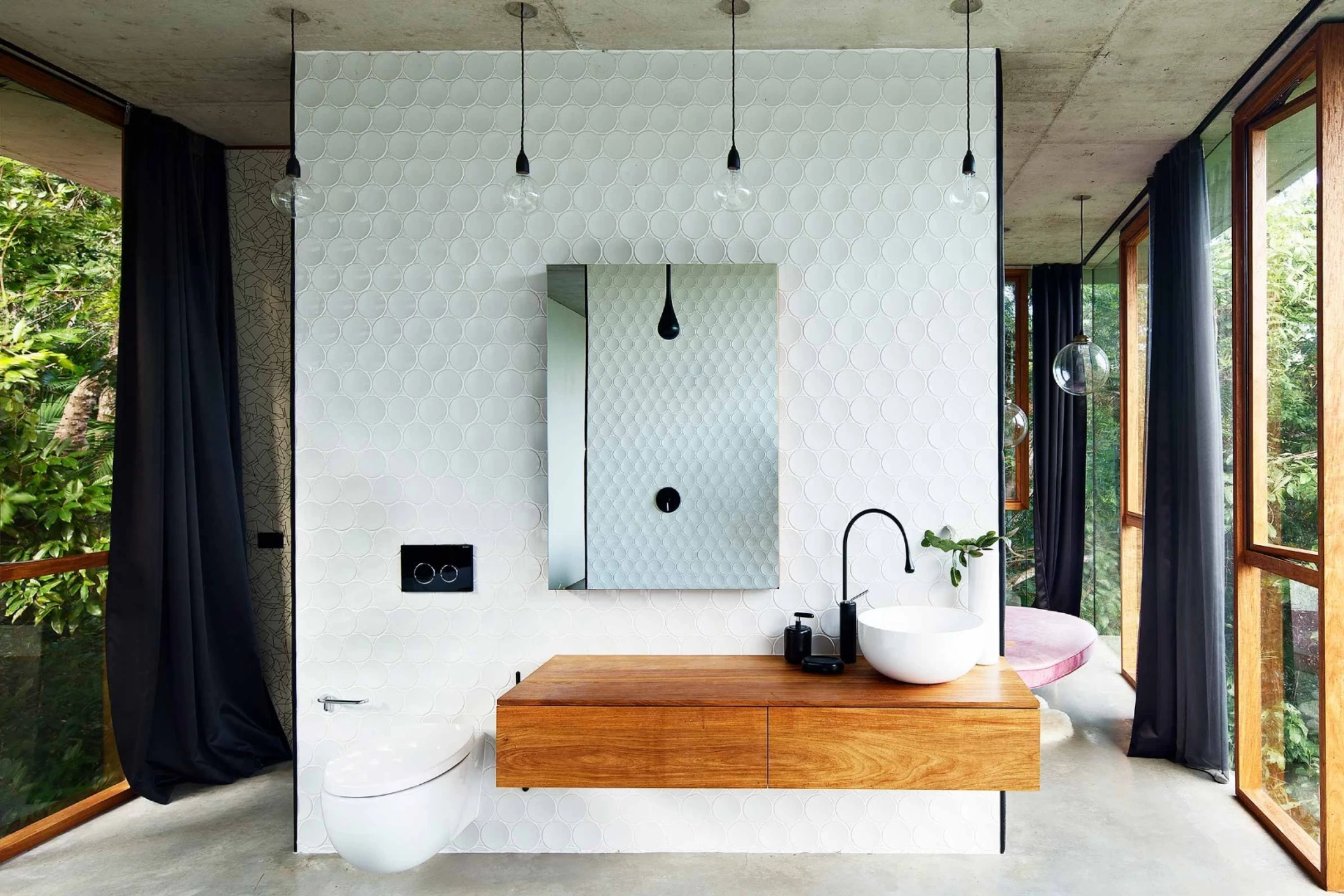 Front view of the timber vanity and circular Dot relief