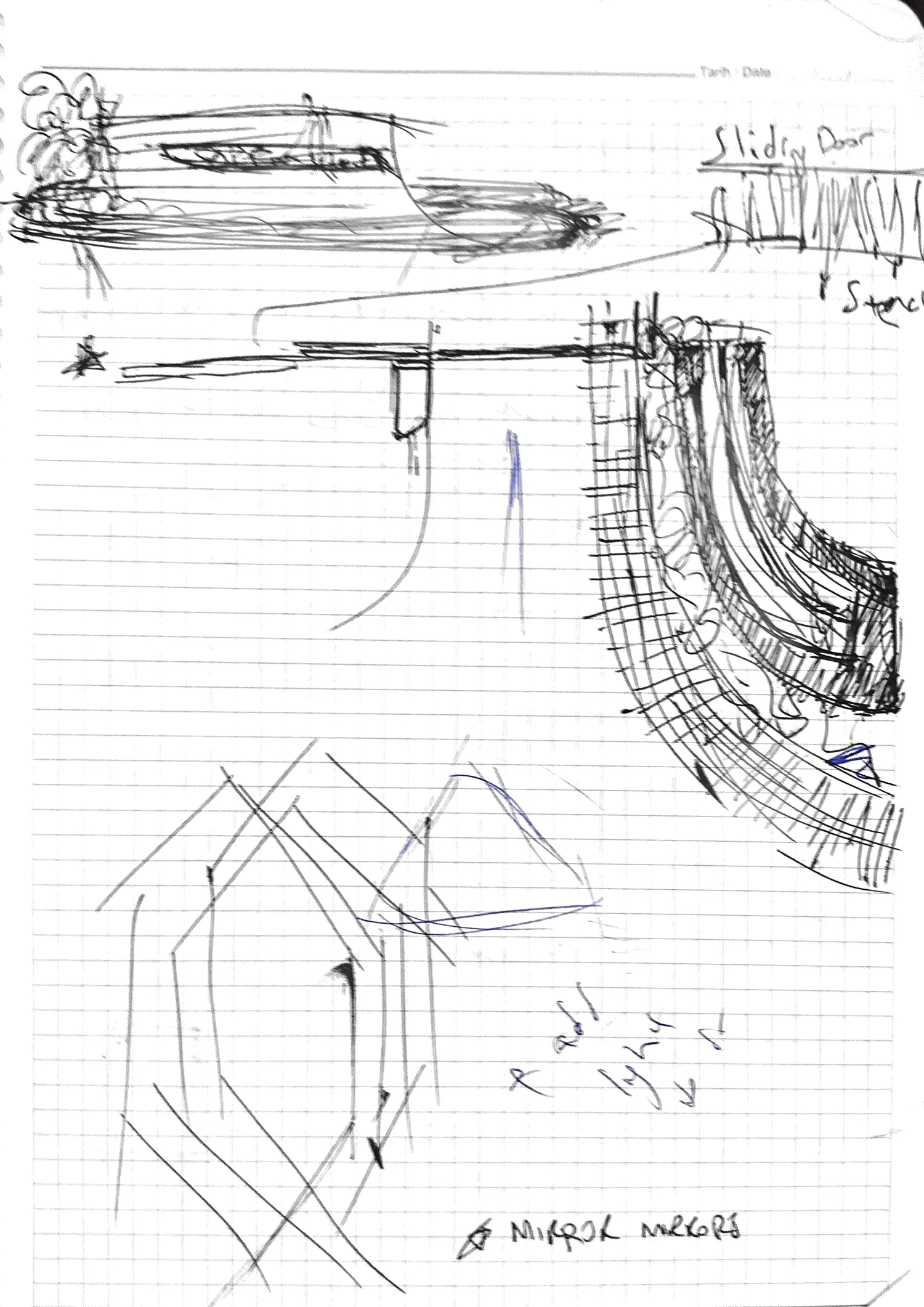 Hand sketches for the entrance and surrounding landscape