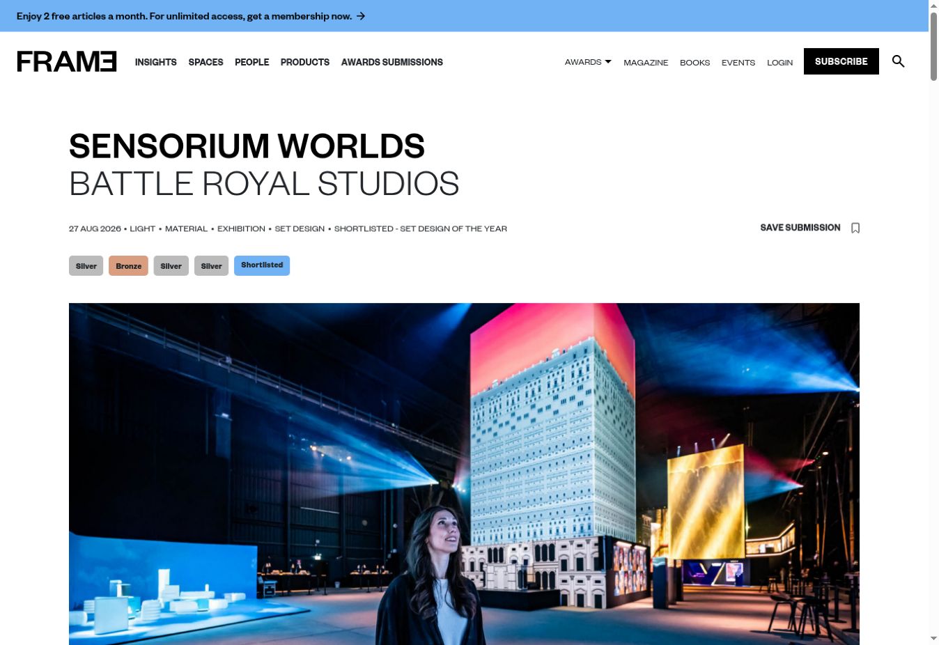 Screenshot of FRAME’s Sensorium Worlds project feature, credited to Battle Royal Studios