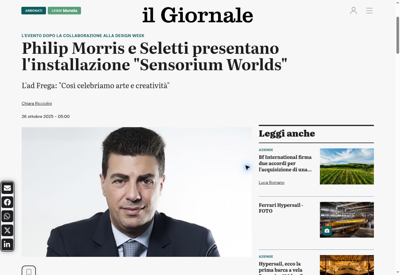 Screenshot of il Giornale’s Sensorium Worlds event report