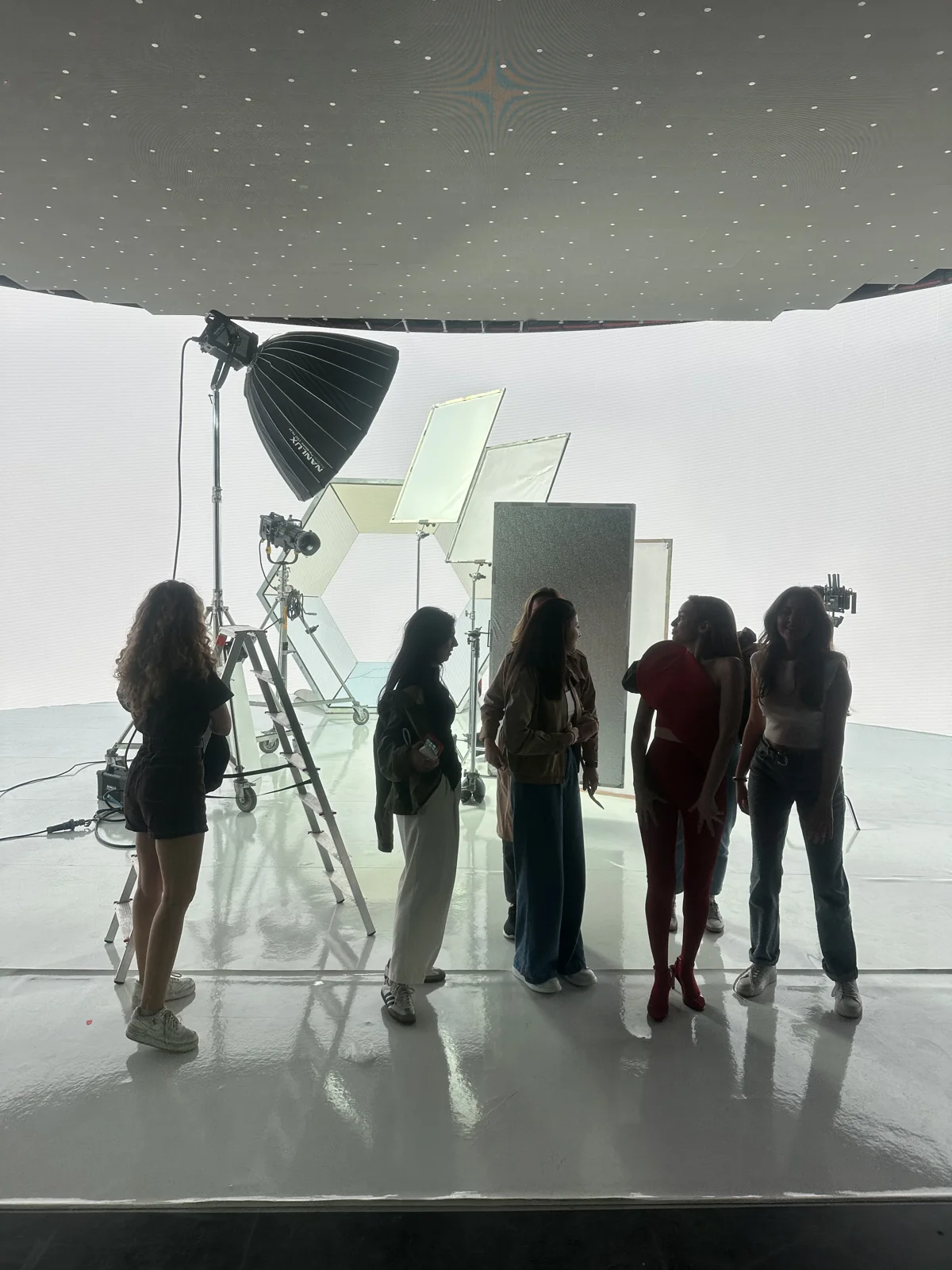 Film crew and Space in the white studio