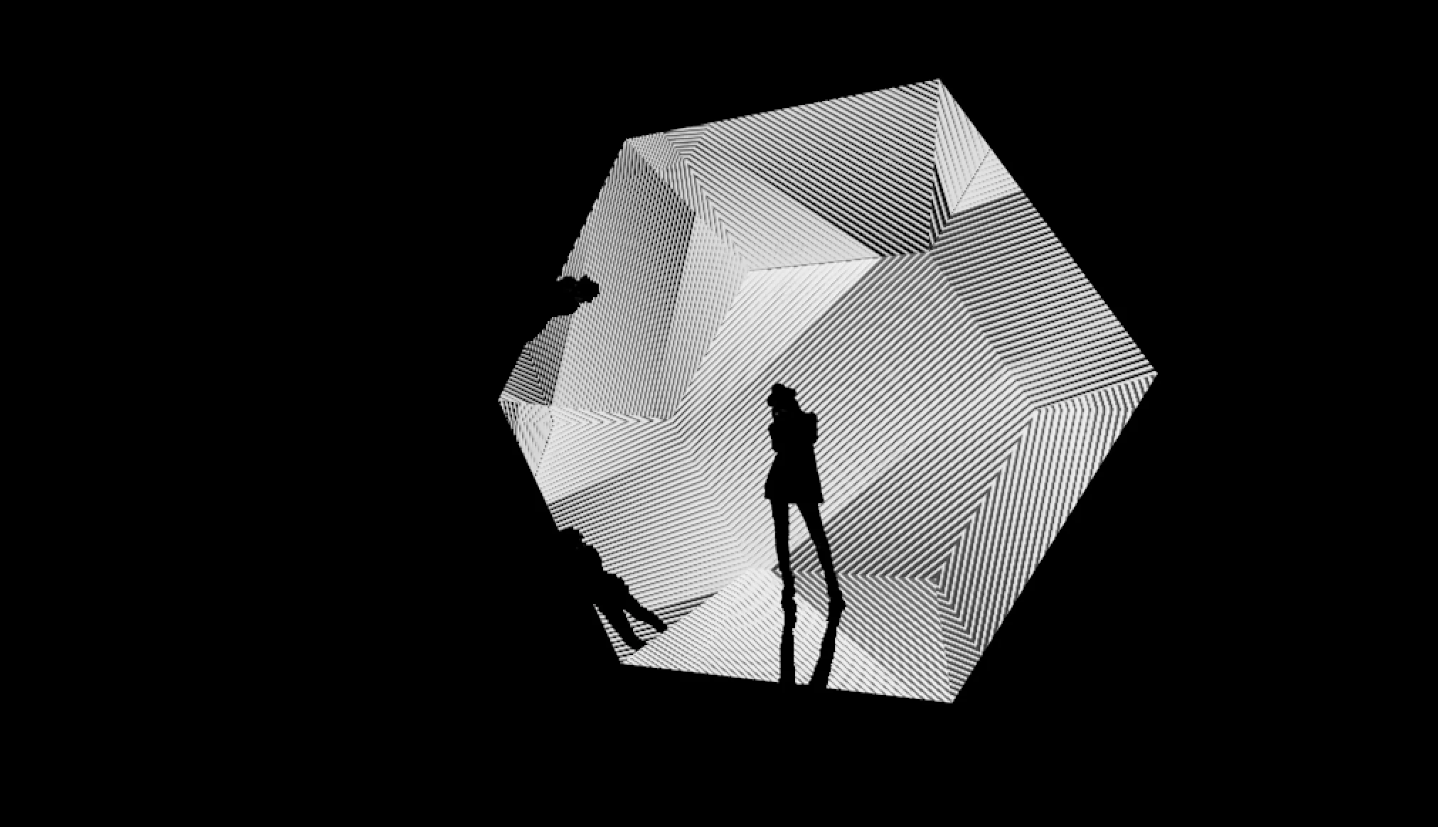 Perspective study of Space Giga showing a person within the faceted geometry