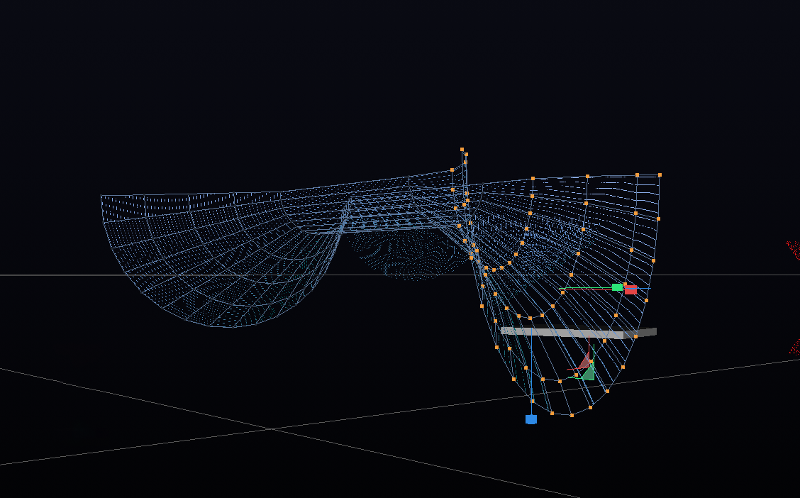 Curvature being modeled in 3D, with the suspension curves and control points visible