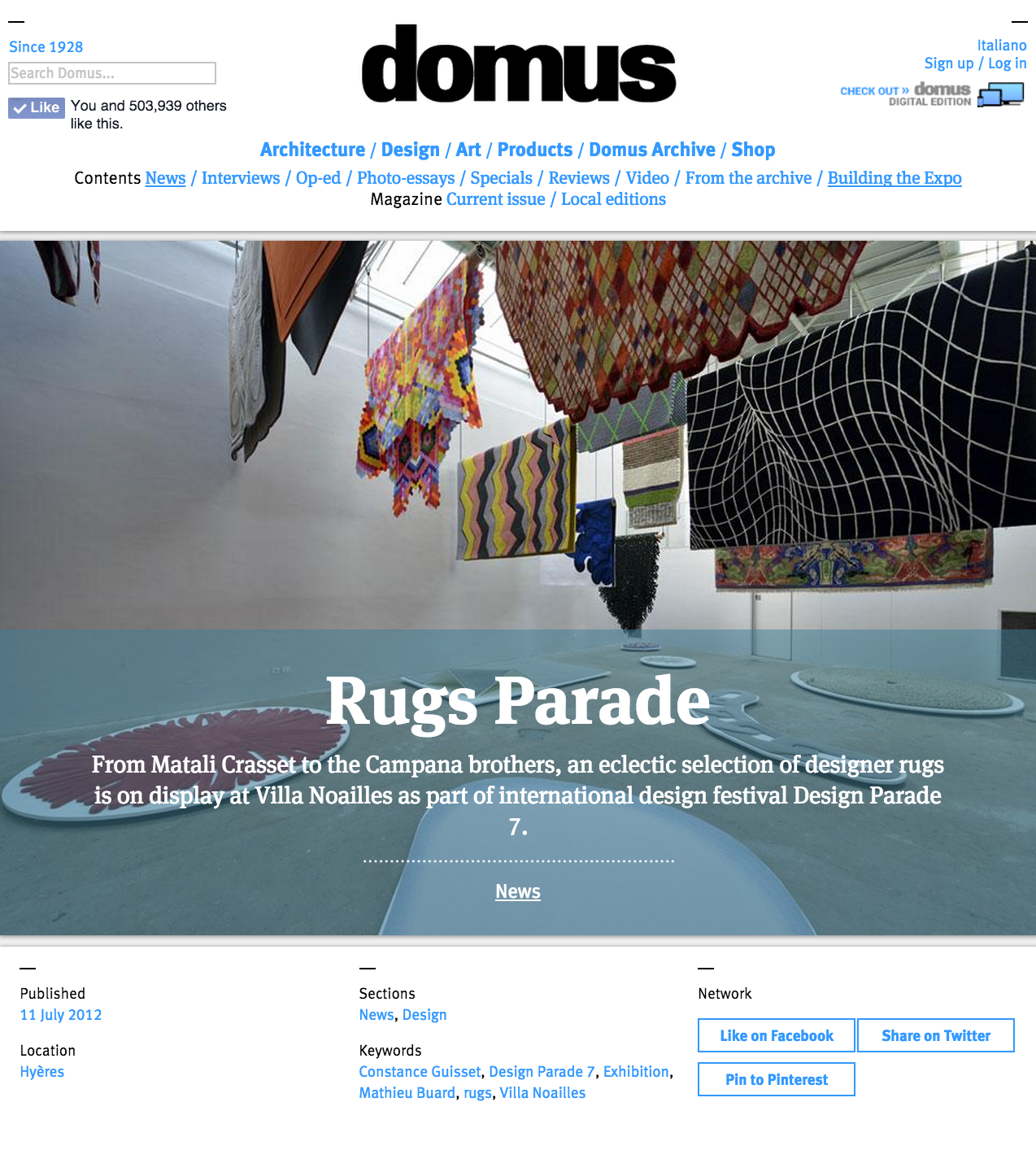 Domus feature about Rugs Parade at Villa Noailles
